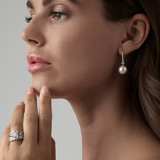 White Gold Diamond and Pearl Drop Earrings